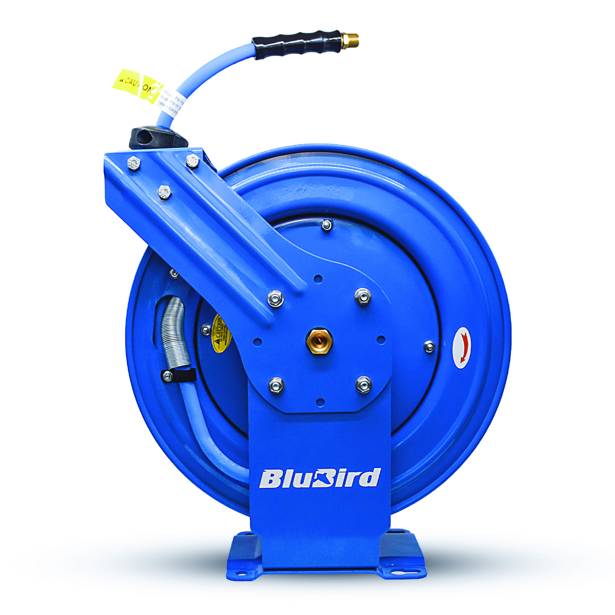 BluBird, Rubber Air Hose Reel DA Assembly 3/8in.x100ft., Hose Diameter 3/8 in, Hose Length 100 ft, Model# BBRDA38100